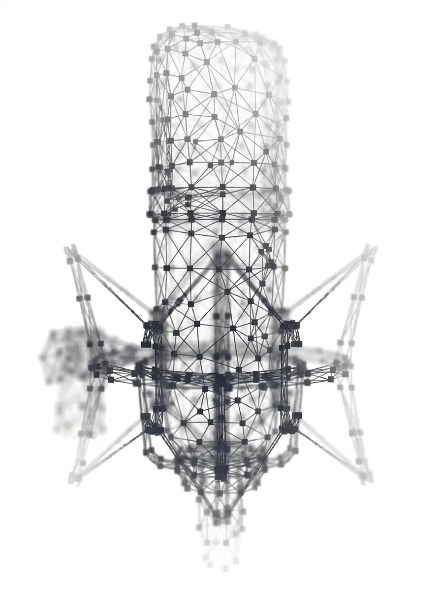 Studiomikrofon in Spinne, frontal von unten – Polygon-Netz-Grafik auf Weiß
