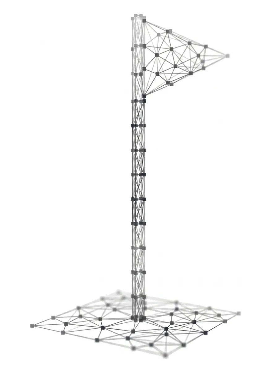 Fähnchen an einem Mast, in einen angedeuteten Boden gesteckt – Polygon-Netz-Grafik