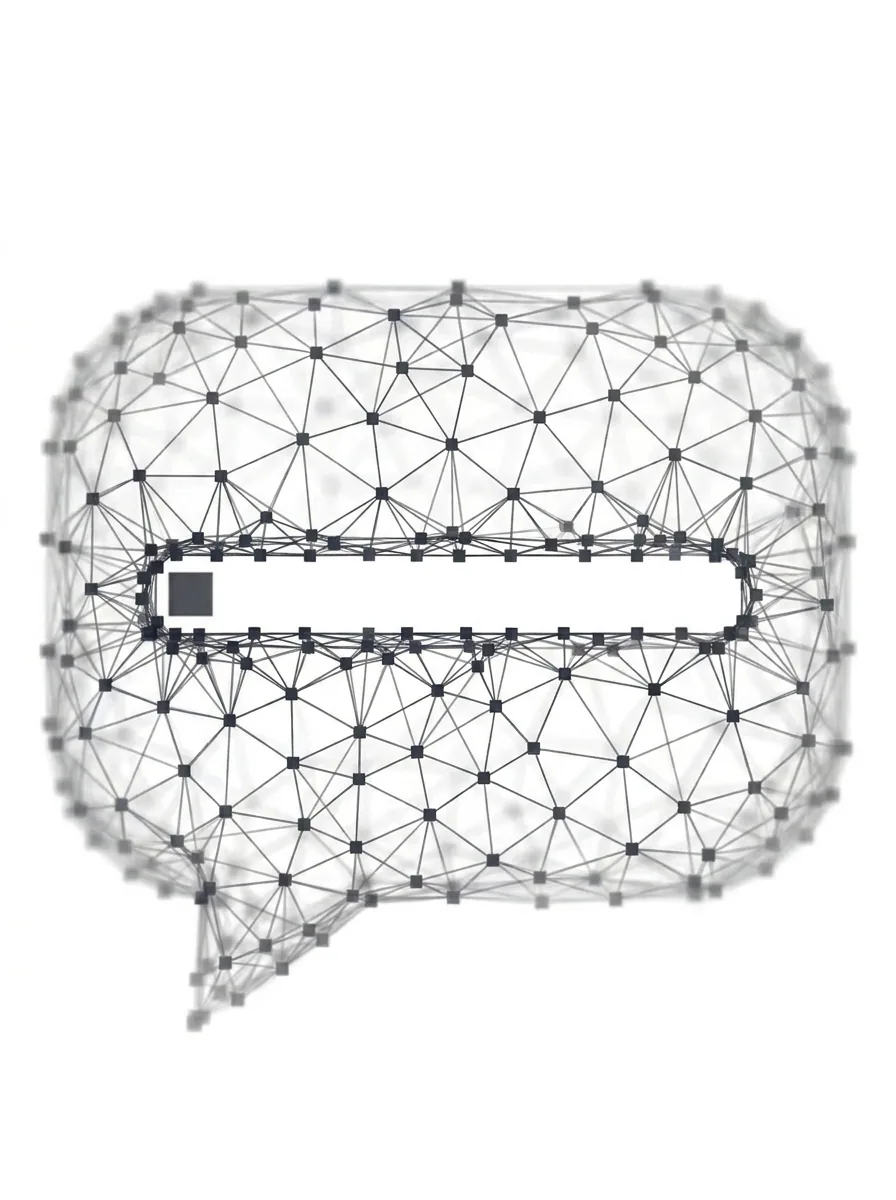 Sprechblase mit Eingabezeile und Cursor-Block – Polygon-Netz-Grafik auf Weiß
