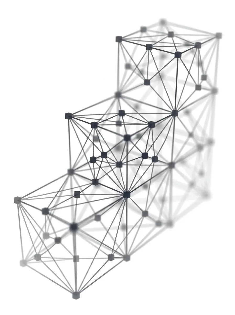 Treppe mit drei Stufen in Schrägansicht – Polygon-Netz-Grafik auf weißem Grund