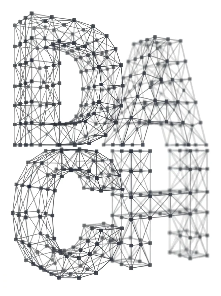 Die Buchstaben D, A, C, H als räumliche Netzvolumen – Polygon-Netz-Grafik