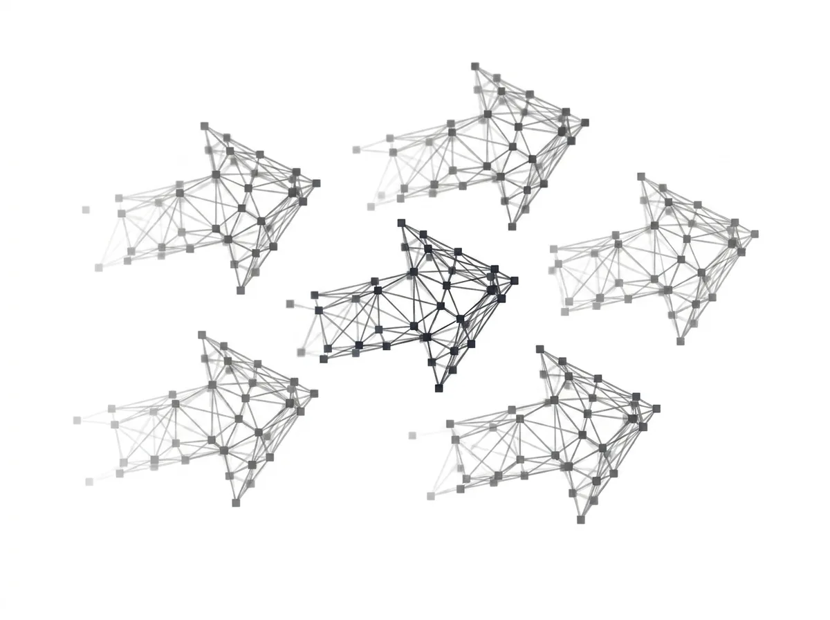 Sechs kleine Pfeile nach rechts in versetzter Anordnung – Polygon-Netz-Grafik