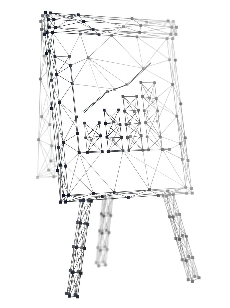 Flipchart mit angedeutetem Balkendiagramm auf Dreibein – Polygon-Netz-Grafik